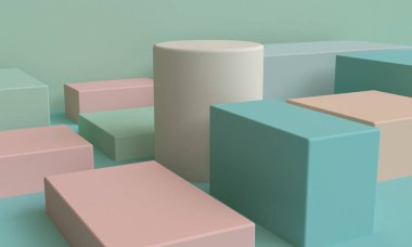 Minimalist geometrik arka plan, pastel renkler, 3d render, eğilim poster, illüstrasyon.