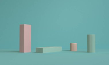 Minimalist geometrik arka plan, pastel renkler, 3d render, eğilim poster, illüstrasyon.