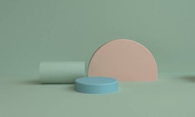 Minimalist geometrik arka plan, pastel renkler, 3d render, eğilim poster, illüstrasyon.