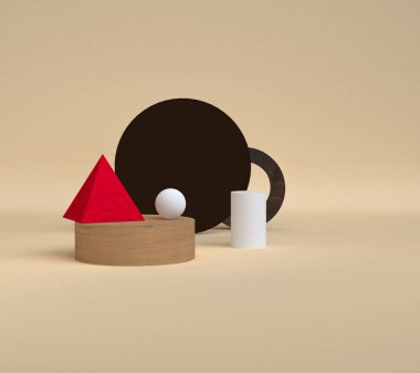 Minimalist geometrik soyut arka plan, pastel renkler, 3d render.
