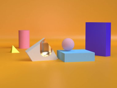 Minimalist geometrik soyut arka plan, pastel renkler, 3d render.