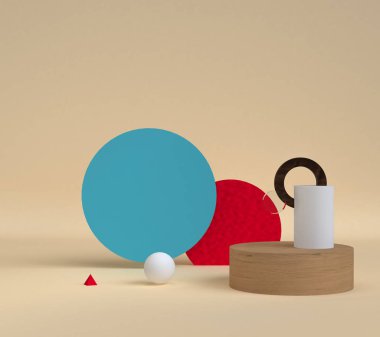 Minimalist geometrik soyut arka plan, pastel renkler, 3d render.