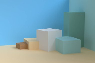 Minimalist geometrik soyut arka plan, pastel renkler, 3d render.