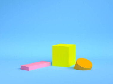 Minimalist geometrik soyut arka plan, pastel renkler, 3d re