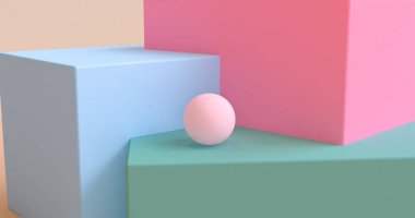 Minimalist geometrik soyut arka plan, pastel renkler, 3d re