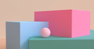 Minimalist geometrik soyut arka plan, pastel renkler, 3d re