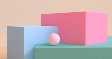 Minimalist geometrik soyut arka plan, pastel renkler, 3d re