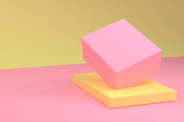 Minimalist geometrik soyut arka plan, pastel renkler, 3d render.