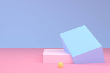 Minimalist geometrik soyut arka plan, pastel renkler, 3d render.