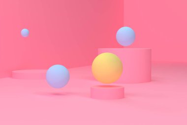 Minimalist geometrik soyut arka plan, pastel renkler, 3d render.