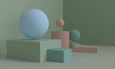 Minimalist geometrik soyut arka plan, pastel renkler, 3d render.