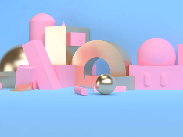 Roze geometrische vorm scène minimale stijl 3D rendering. — Stockfoto