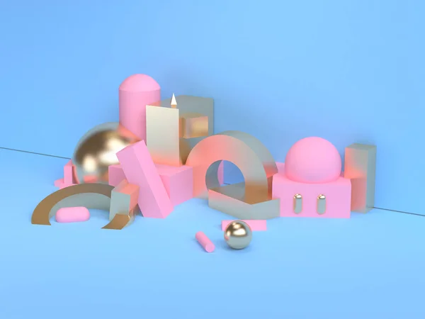 Pink geometric shape scene minimal style 3d rendering.