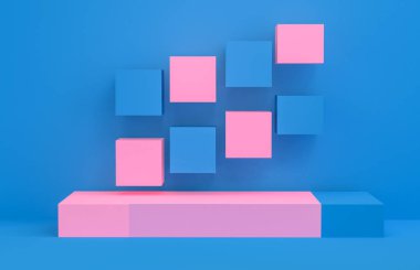 Geometrik formları ile Sahne, minimal arka plan, 3d render