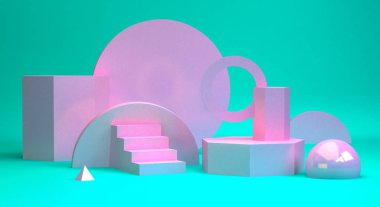 Minimalist soyut arka plan, ilkel geometrik şekiller, t