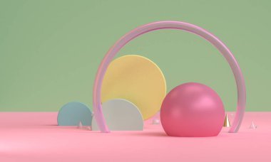 Geometrik formları ile Sahne, minimal arka plan, 3d render