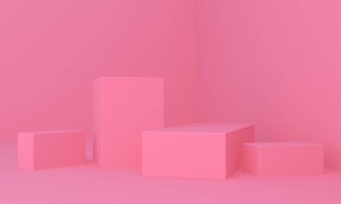 Geometrik formları ile Sahne, minimal arka plan, 3d render