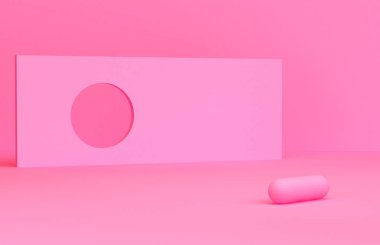 Geometrik formlar ile Pembe Sahne, minimal soyut arka plan,