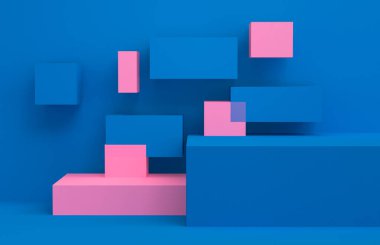 Geometrik formları ile Sahne, minimal soyut arka plan, 3d re