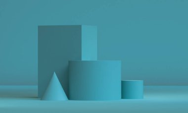 Geometrik formları ile Sahne, minimal soyut arka plan, 3d re