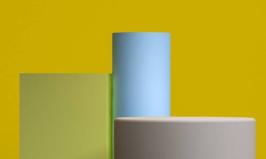 Geometrik formları ile Sahne, minimal soyut arka plan, 3d re