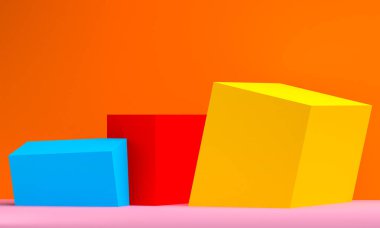 Geometrik formları ile Sahne, minimal soyut arka plan, 3d re