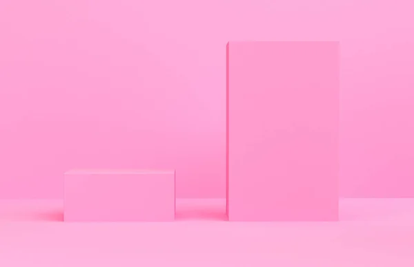 기하학적 형태, 최소한의 추상적 배경을 가진 분홍색 장면, — 스톡 사진