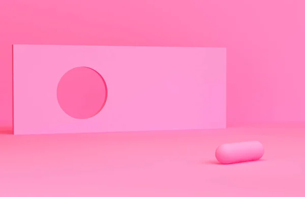 Розовая сцена с геометрическими формами, минимальный абстрактный фон , — стоковое фото