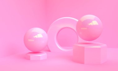 Geometrik formları ile Sahne, minimal soyut arka plan, 3d re