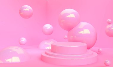 Geometrik formları ile Sahne, minimal soyut arka plan, 3d re