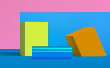 Geometrik formları ile Sahne, minimal soyut arka plan, 3d re