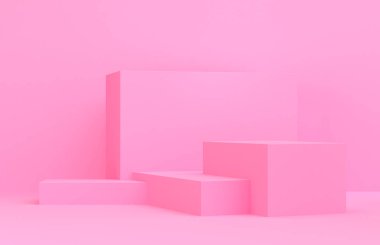 Geometrik formları ile Sahne, minimal soyut arka plan, 3d re