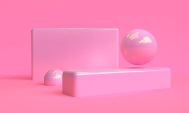 Geometrik formları ile Sahne, minimal soyut arka plan, 3d re