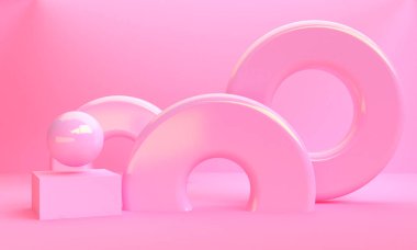 Geometrik formları ile Sahne, minimal soyut arka plan, 3d re