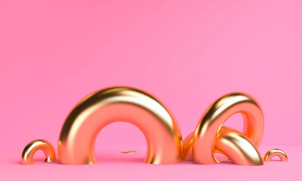 Геометрическая форма Розовый и золотой Минималистский абстрактный фон, 3D — стоковое фото