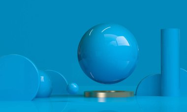 Blue Geometric shape Minimalist abstract background, 3D render