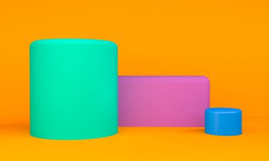 Minimalist soyut ilkel geometrik figürler arka plan, 3d render, trend posteri.