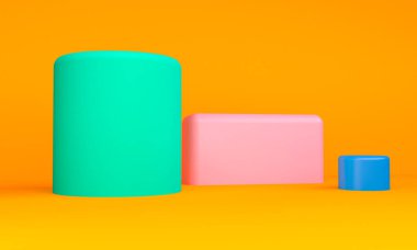 Minimalist soyut ilkel geometrik figürler arka plan, 3d render, trend posteri.