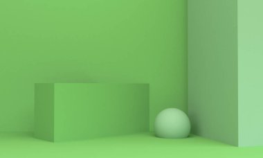 Geometrik Yeşil şekil sahne minimal, 3d render.