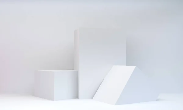 Geometriai fehér alakzat jelenet minimális, 3D renderelés. — Stock Fotó