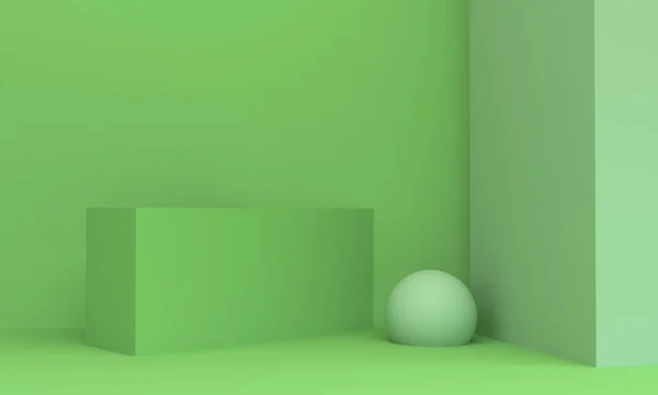 Geometriai zöld alakzat jelenet minimális, 3D renderelés. — Stock Fotó