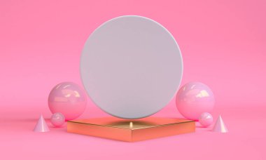 Geometrik şekil sahnesi minimal, 3d render.