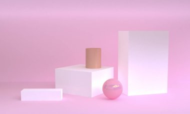 Geometrik şekil sahnesi minimal, 3d render.
