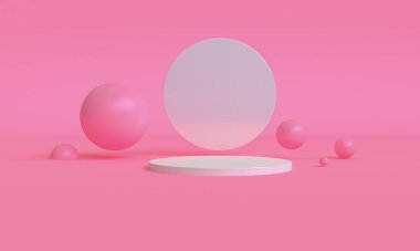 3d Pembe renk minimalist stil tasarımı, sahne podyumu sunum taklidi, 3d canlandırma soyut arkaplan.