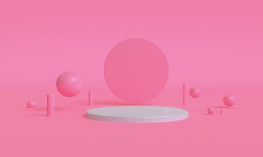 3d Pembe renk minimalist stil tasarımı, sahne podyumu sunum taklidi, 3d canlandırma soyut arkaplan.