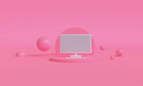 Pink Computer Color Minimalist Style Design Scene Podium Mock Presentation — Stock Photo, Image