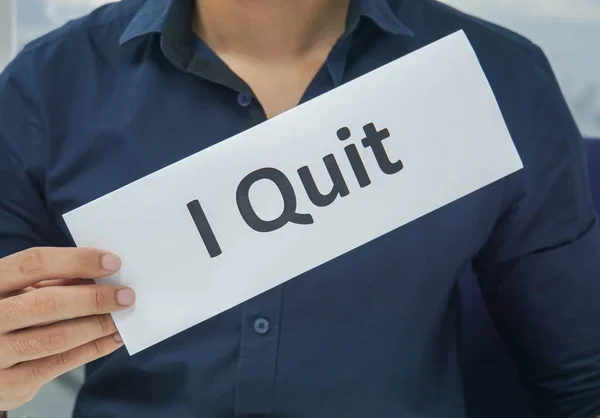 Close Businessman Hold Paper Sheet Quit Resignation Letter Office — Stock Photo, Image