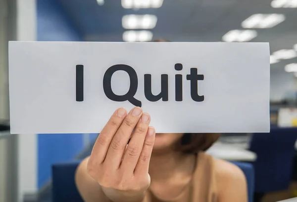 Close Woman Hand Paper Sheet Quit Workplace — Stock Photo, Image