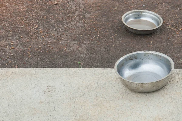 Empty Stainless Dog Bowl Ground — Stock Photo, Image