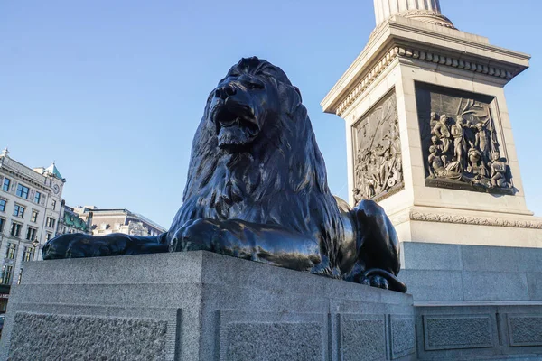 Londres Reino Unido Novembro 2017 Escultura Leão Sentado Trafalgar Square — Fotografia de Stock